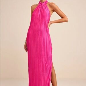 Lulu's Vibrant Pink Backless Maxi Dress
